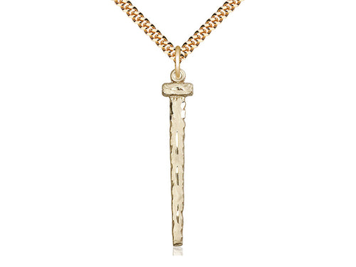 14kt Gold Filled Nail Pendant on a 24-Inch Gold Plate Heavy Curb Chain