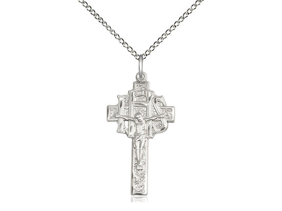 Sterling Silver Cross Pendant on an 18-Inch Sterling Silver Light Curb Chain