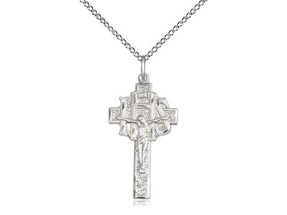 Sterling Silver Cross Pendant on an 18-Inch Sterling Silver Light Curb Chain