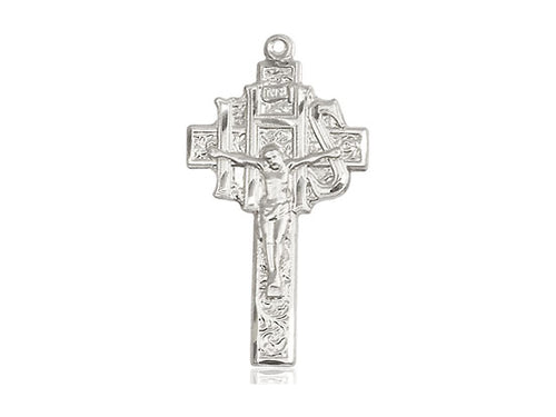Sterling Silver Crucifix-IHS Pendant on an 18-Inch Sterling Silver Light Curb Chain