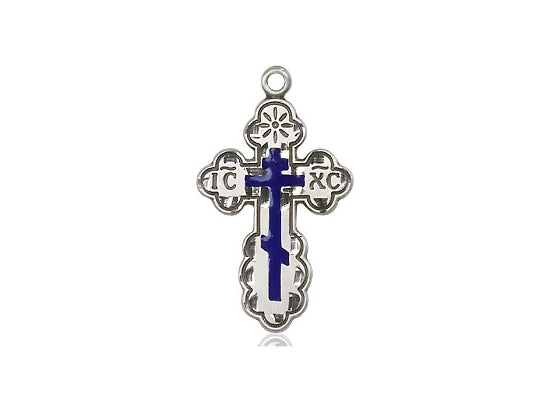 Sterling Silver St Olga Cross Pendant on a 18 inch Sterling Silver Light Curb Chain