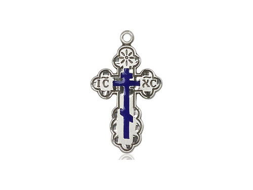 Sterling Silver St Olga Cross Pendant on a 18 inch Sterling Silver Light Curb Chain