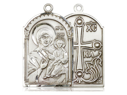 Sterling Silver Mother of God Pendant on a 24-Inch Light Rhodium Heavy Curb Chain