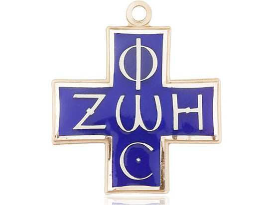 Colgante cruzado lleno de oro de 14kt en una cadena de acera de placa de oro