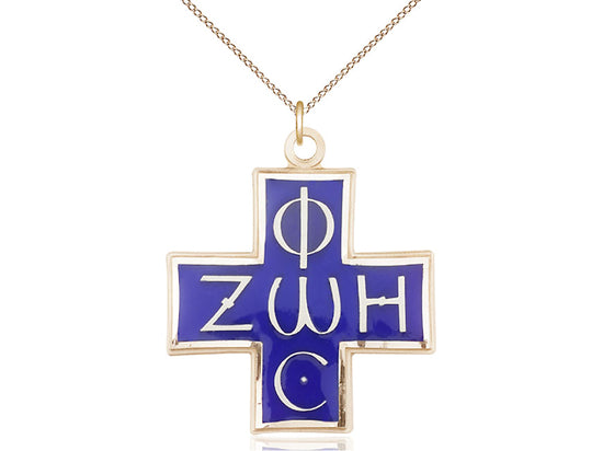 Colgante cruzado lleno de oro de 14kt en una cadena de acera de placa de oro