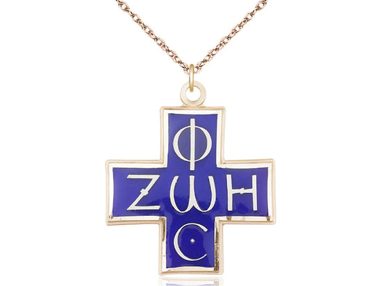 Colgante cruzado lleno de oro de 14kt en una cadena de acera de placa de oro