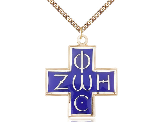 Colgante cruzado lleno de oro de 14kt en una cadena de acera de placa de oro