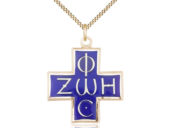 Colgante cruzado lleno de oro de 14kt en una cadena de acera de placa de oro