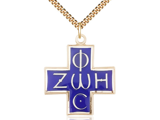 Colgante cruzado lleno de oro de 14kt en una cadena de acera de placa de oro