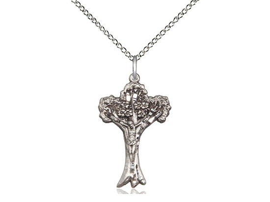 Sterling Silver Crucifix Pendant on an 18-Inch Sterling Silver Light Curb Chain