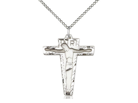 Collar De Crucifijo Primitivo De Plata De Ley Con Cadena de Plata de Ley