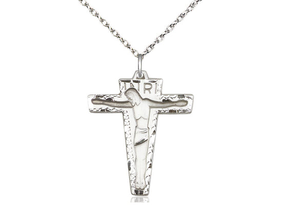 Collar De Crucifijo Primitivo De Plata De Ley Con Cadena de Plata de Ley