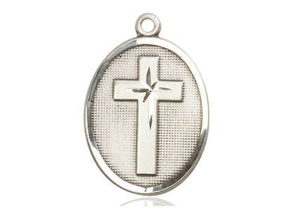 Colgante cruzado de plata esterlina en una cadena de acera pesada de rodio de 24 pulgadas