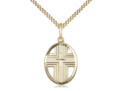 14kt Gold Filled Cross Medal on a Gold Filled Chain