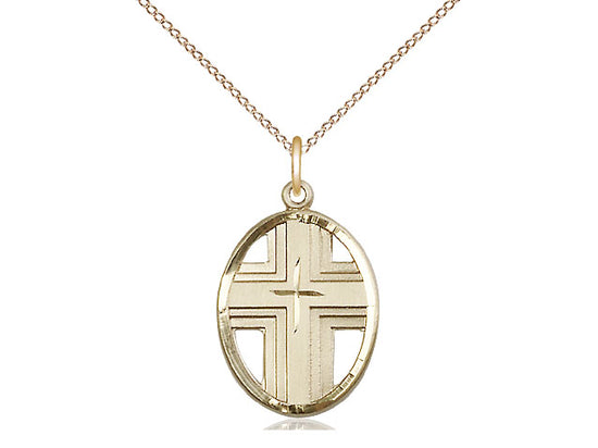 Medalla cruzada llena de oro de 14kt en una cadena llena de oro