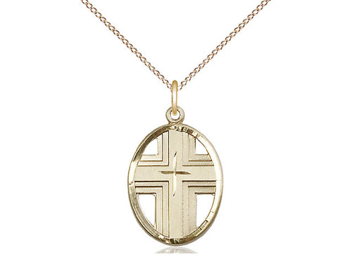 14kt Gold Filled Cross Medal on a Gold Filled Chain