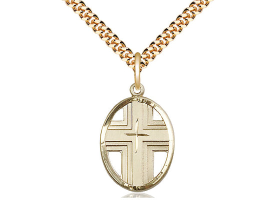 Medalla cruzada llena de oro de 14kt en una cadena llena de oro