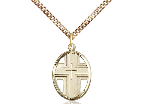 14kt Gold Filled Cross Medal on a Gold Filled Chain