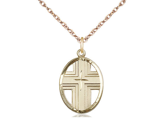Medalla cruzada llena de oro de 14kt en una cadena llena de oro