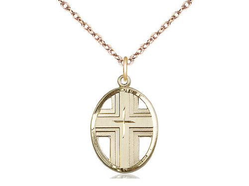 14kt Gold Filled Cross Medal on a Gold Filled Chain