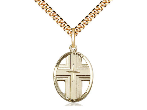 14kt Gold Filled Cross Medal on a Gold Filled Chain