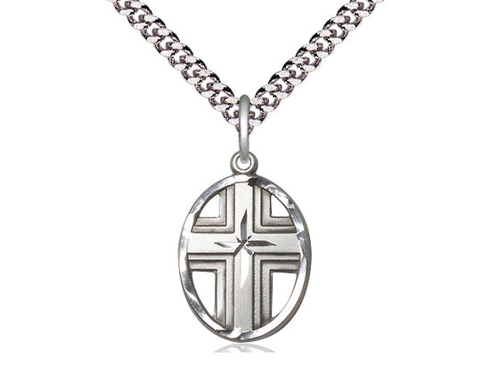 Colgante cruzado de plata esterlina en una cadena de plata esterlina