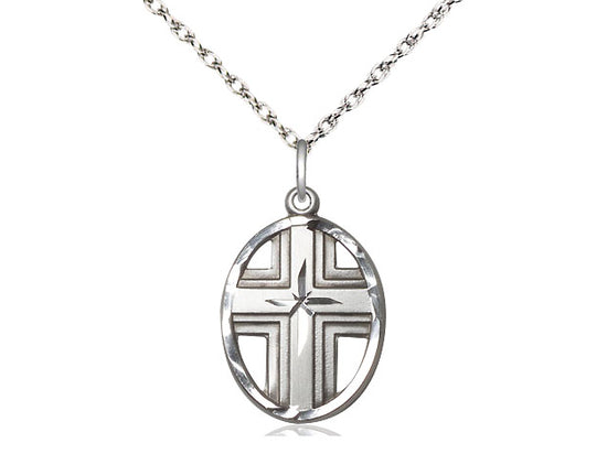 Colgante cruzado de plata esterlina en una cadena de plata esterlina