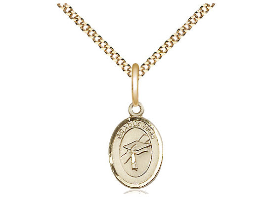 Medalla de graduación llena de oro de 14kt en una cadena llena de oro