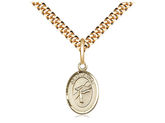 Medalla de graduación llena de oro de 14kt en una cadena llena de oro