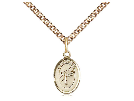 Medalla de graduación llena de oro de 14kt en una cadena llena de oro