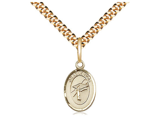 Medalla de graduación llena de oro de 14kt en una cadena llena de oro