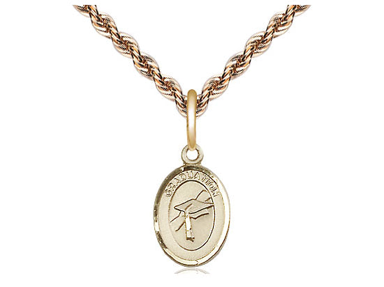 Medalla de graduación llena de oro de 14kt en una cadena llena de oro