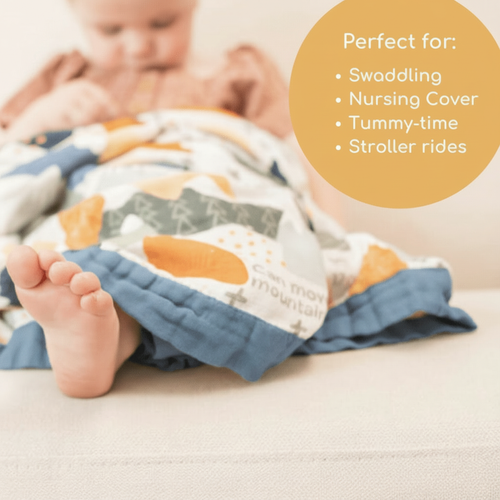 Catholic Luxury Double Sided Muslin Blanket - Faith Moves Mountains