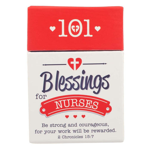 Box of Blessings with 101 Blessings for Nurses and 2 Chronicles 15:7 scripture on white and red packaging