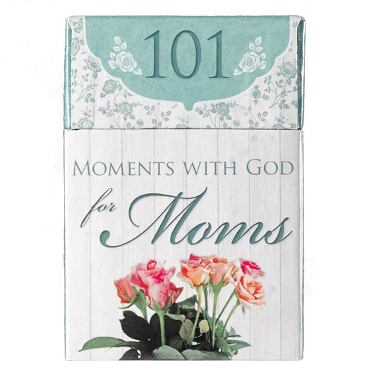 101 Moments with God for Moms Box of Blessings with floral design and inspirational faith messages in a decorative box