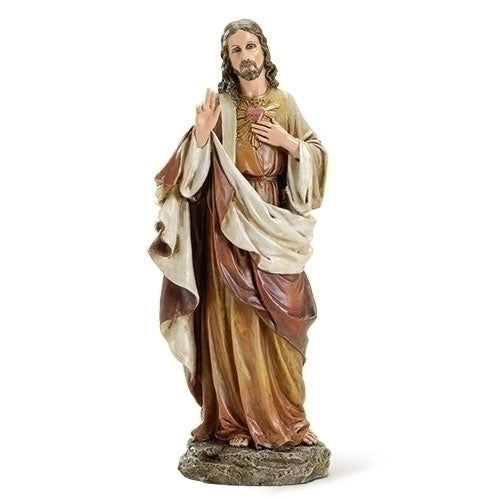 10.25" Sacred Heart of Jesus statue from Joseph’s Studio with detailed robes, standing on a rock base devotional figure