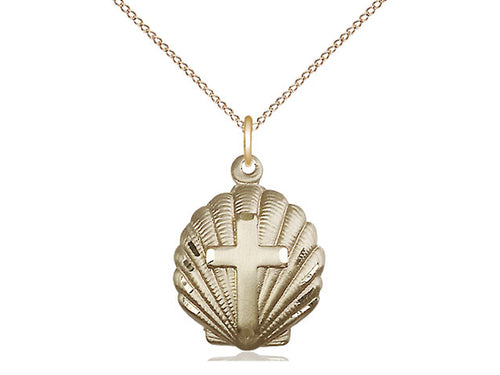 14kt Gold Filled Cross Pendant on an 18-Inch Gold Filled Light Curb Chain