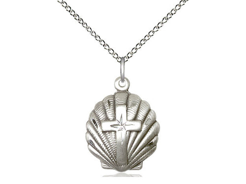 Sterling Silver Cross Pendant on an 18-Inch Sterling Silver Light Curb Chain