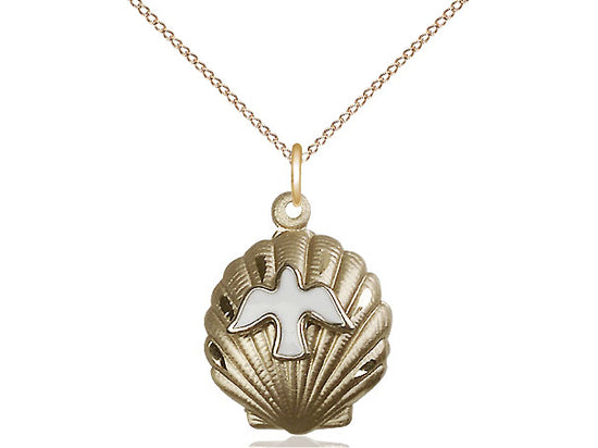 Colgante de cáscara llena de oro / espíritu santo de 14kt en una cadena de acera llena de oro de 18 pulgadas