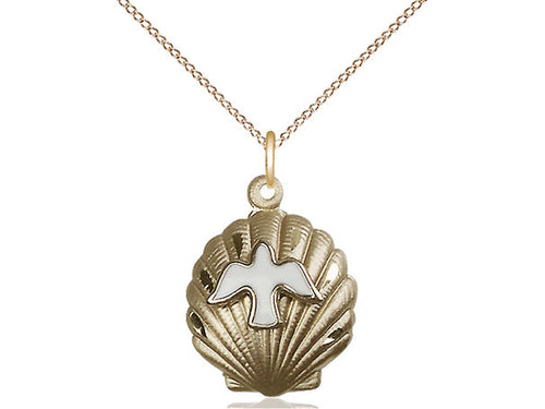 14kt Gold Filled Shell / Holy Spirit Pendant on an 18-Inch Gold Filled Light Curb Chain