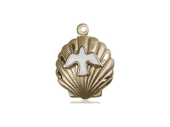 Colgante de cáscara llena de oro / espíritu santo de 14kt en una cadena de acera llena de oro de 18 pulgadas