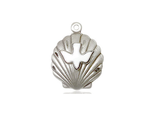 Sterling Silver Shell / Holy Spirit Pendant on an 18-Inch Sterling Silver Light Curb Chain
