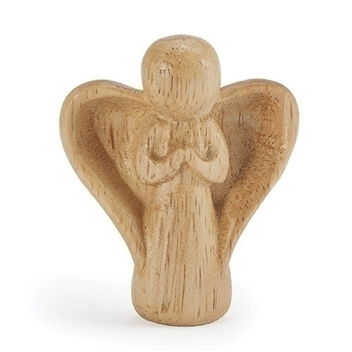 Comfort Angel wood figurine 2.5 inches tall with smooth handcrafted finish, symbolizing peace and divine protection