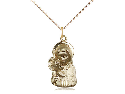 14kt Gold Filled Madonna & Child Pendant on an 18-Inch Gold Filled Light Curb Chain