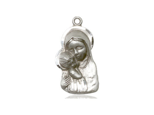 Sterling Silver Madonna & Child Pendant on an 18-Inch Sterling Silver Light Curb Chain