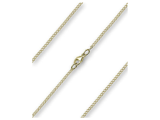 16-inch gold-plated curb chain with 1.7mm thickness and lobster claw clasp on white background
