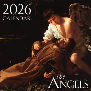 2026 Angels wall calendar featuring classical angel artwork with guardian and heavenly themes for Catholic inspiration