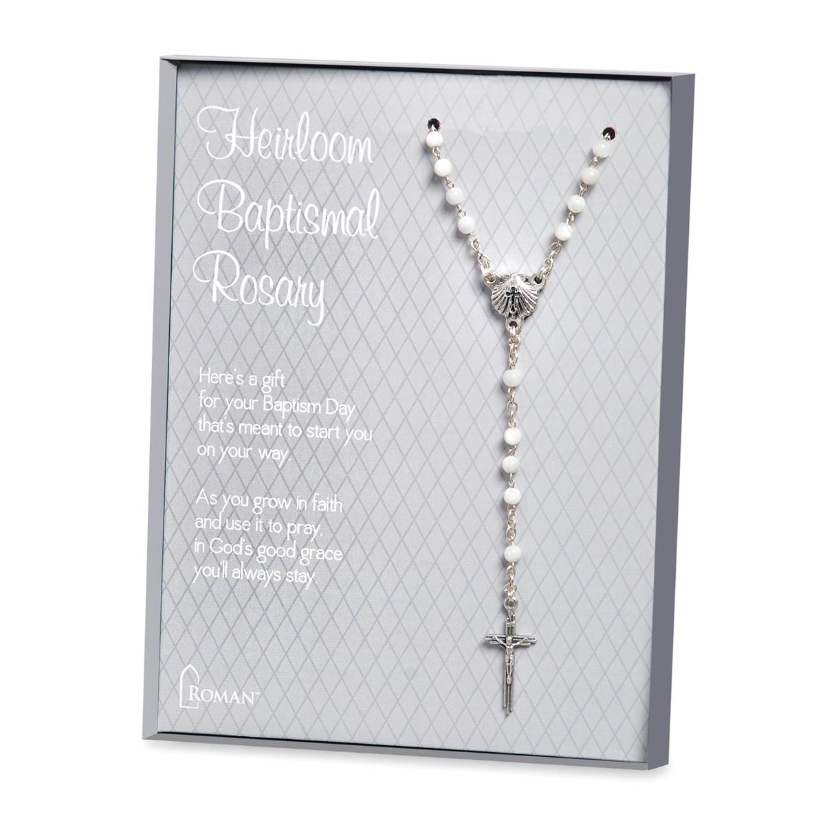 White Mother of Pearl Baptism Rosary in Gift Box