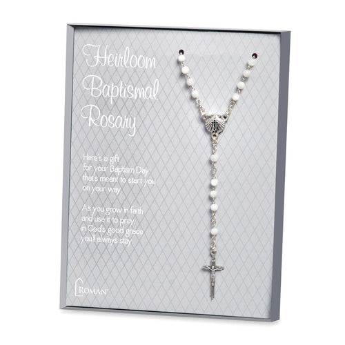 White Mother of Pearl Baptism Rosary in Gift Box