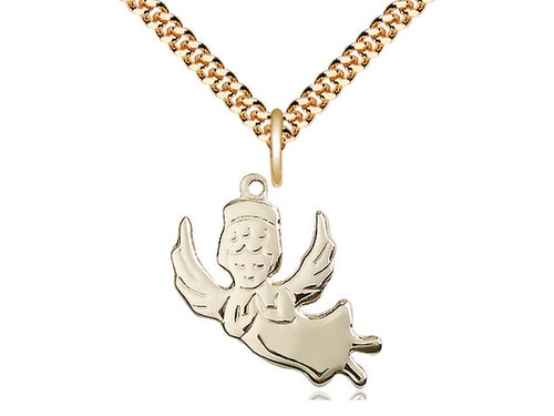 14kt Gold Filled Angel Medal on a Gold Filled Heavy Curb Chain